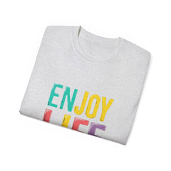 Enjoy Life Colorblock Tee – Positive Quote Graphic T-Shirt