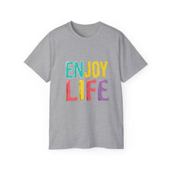 Enjoy Life Colorblock Tee – Positive Quote Graphic T-Shirt