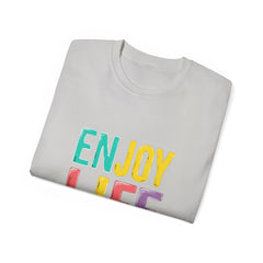 Enjoy Life Colorblock Tee – Positive Quote Graphic T-Shirt