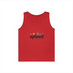 Optimist Floral Tank Top — "optimist" Retro Flower Graphic