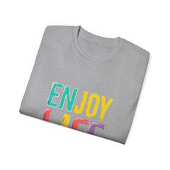 Enjoy Life Colorblock Tee – Positive Quote Graphic T-Shirt