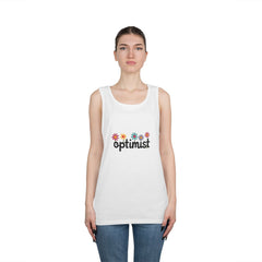 Optimist Floral Tank Top — "optimist" Retro Flower Graphic
