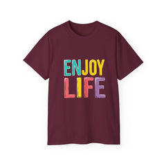 Enjoy Life Colorblock Tee – Positive Quote Graphic T-Shirt