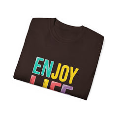 Enjoy Life Colorblock Tee – Positive Quote Graphic T-Shirt