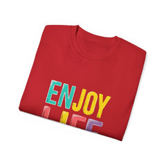 Enjoy Life Colorblock Tee – Positive Quote Graphic T-Shirt