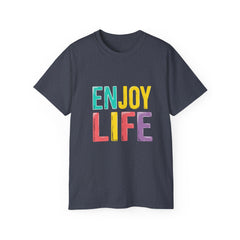 Enjoy Life Colorblock Tee – Positive Quote Graphic T-Shirt