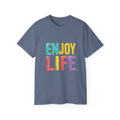 Enjoy Life Colorblock Tee – Positive Quote Graphic T-Shirt