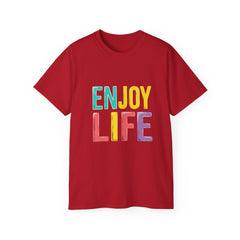 Enjoy Life Colorblock Tee – Positive Quote Graphic T-Shirt