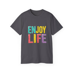 Enjoy Life Colorblock Tee – Positive Quote Graphic T-Shirt