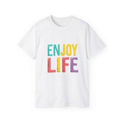 Enjoy Life Colorblock Tee – Positive Quote Graphic T-Shirt