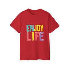 Enjoy Life Colorblock Tee – Positive Quote Graphic T-Shirt