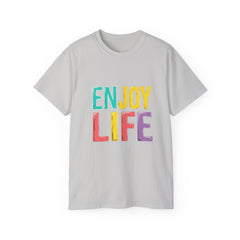 Enjoy Life Colorblock Tee – Positive Quote Graphic T-Shirt