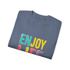 Enjoy Life Colorblock Tee – Positive Quote Graphic T-Shirt