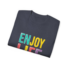 Enjoy Life Colorblock Tee – Positive Quote Graphic T-Shirt