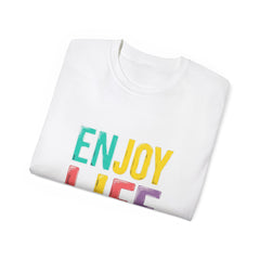 Enjoy Life Colorblock Tee – Positive Quote Graphic T-Shirt