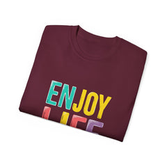 Enjoy Life Colorblock Tee – Positive Quote Graphic T-Shirt