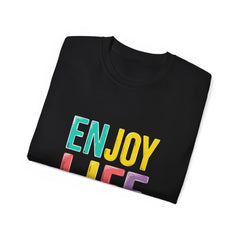 Enjoy Life Colorblock Tee – Positive Quote Graphic T-Shirt