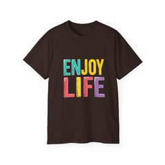 Enjoy Life Colorblock Tee – Positive Quote Graphic T-Shirt